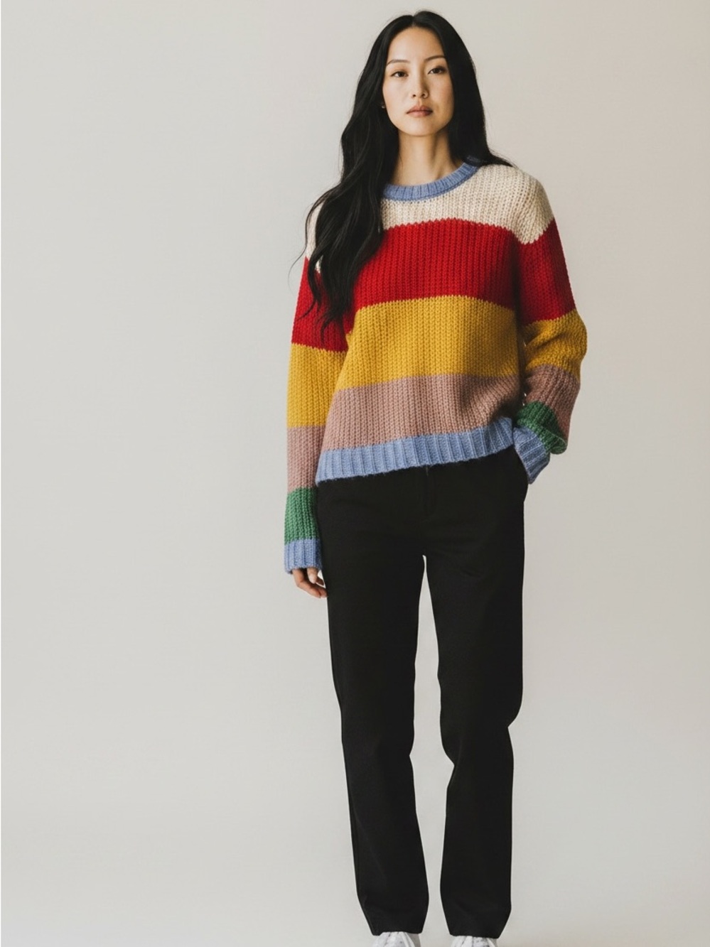 Multicolor Striped Crewneck Sweater - Colorblock Knit